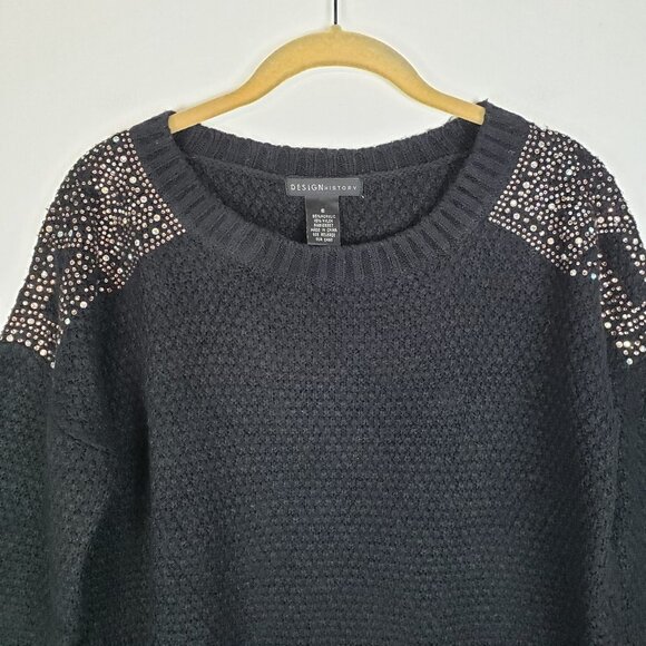 Design History Jewel Shoulder Sweater Black Knit Bling Iridescent Studded Size S - Picture 4 of 6
